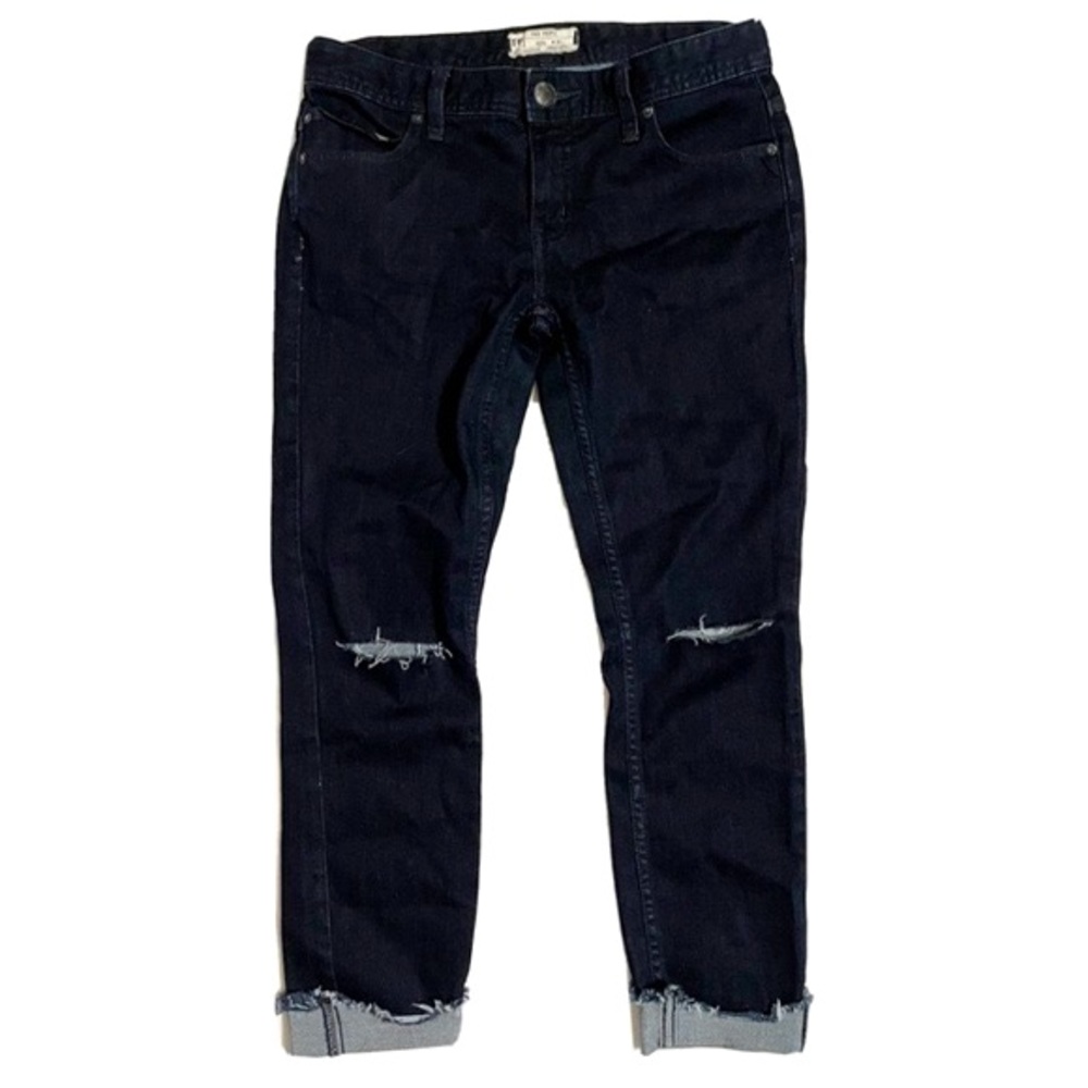 Free People Blue Distressed Cuffed Denim Ankle Jeans